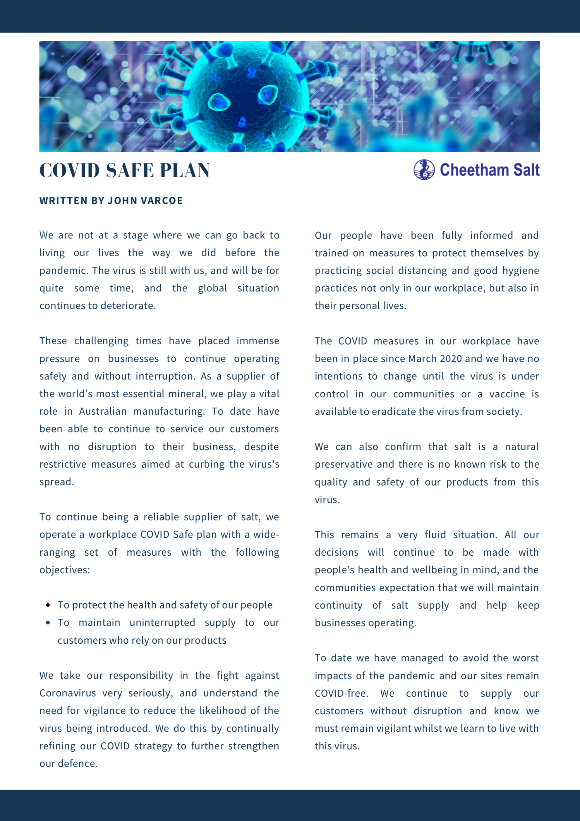 Cheetham Salt Covid Safe Plan