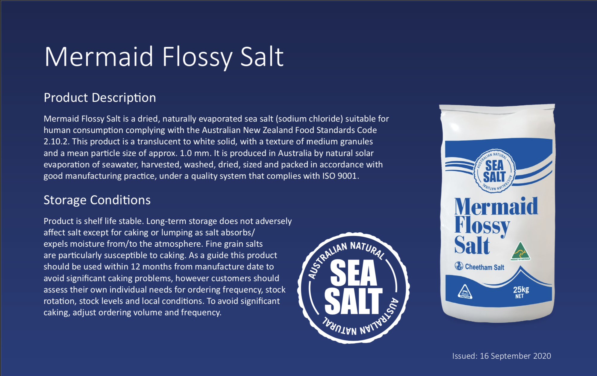 An image of Mermaid Flossy Salt product description and storage conditions