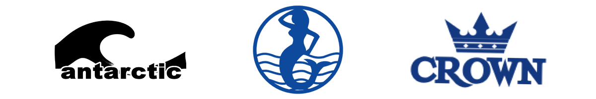 Logos for Antarctic, Mermaid, and Crown salt. 