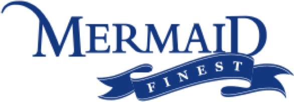 Mermaid Finest logo in blue.